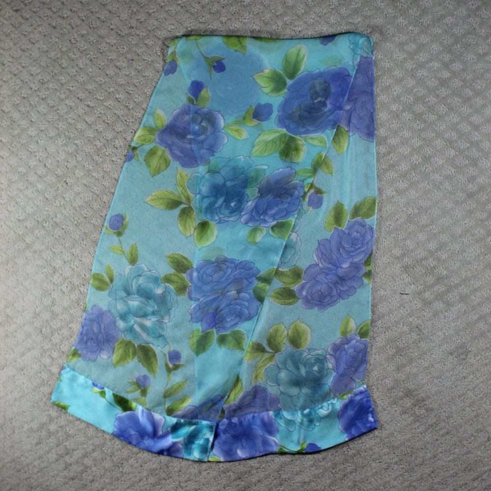 Vintage 90's Teal, Purple & Green Floral Print Silky Scarf